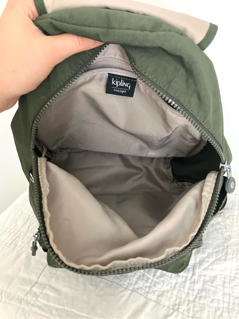 Kipling Olive Green Queenie Small Backpack Whimsical Y2k School Casual Boho 90s - Picture 10 of 16